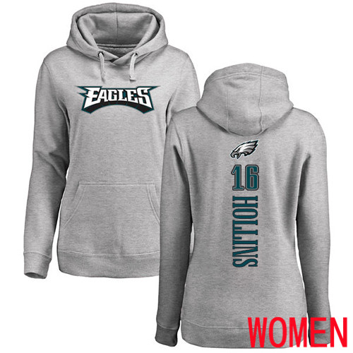 Women Philadelphia Eagles 16 Mack Hollins Ash Backer NFL Pullover Hoodie Sweatshirts